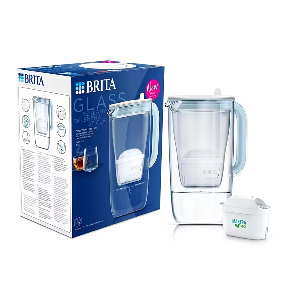 Brita Glass Jug Water Filter 2.5L Light Blue with Maxtra Pro Cartridge